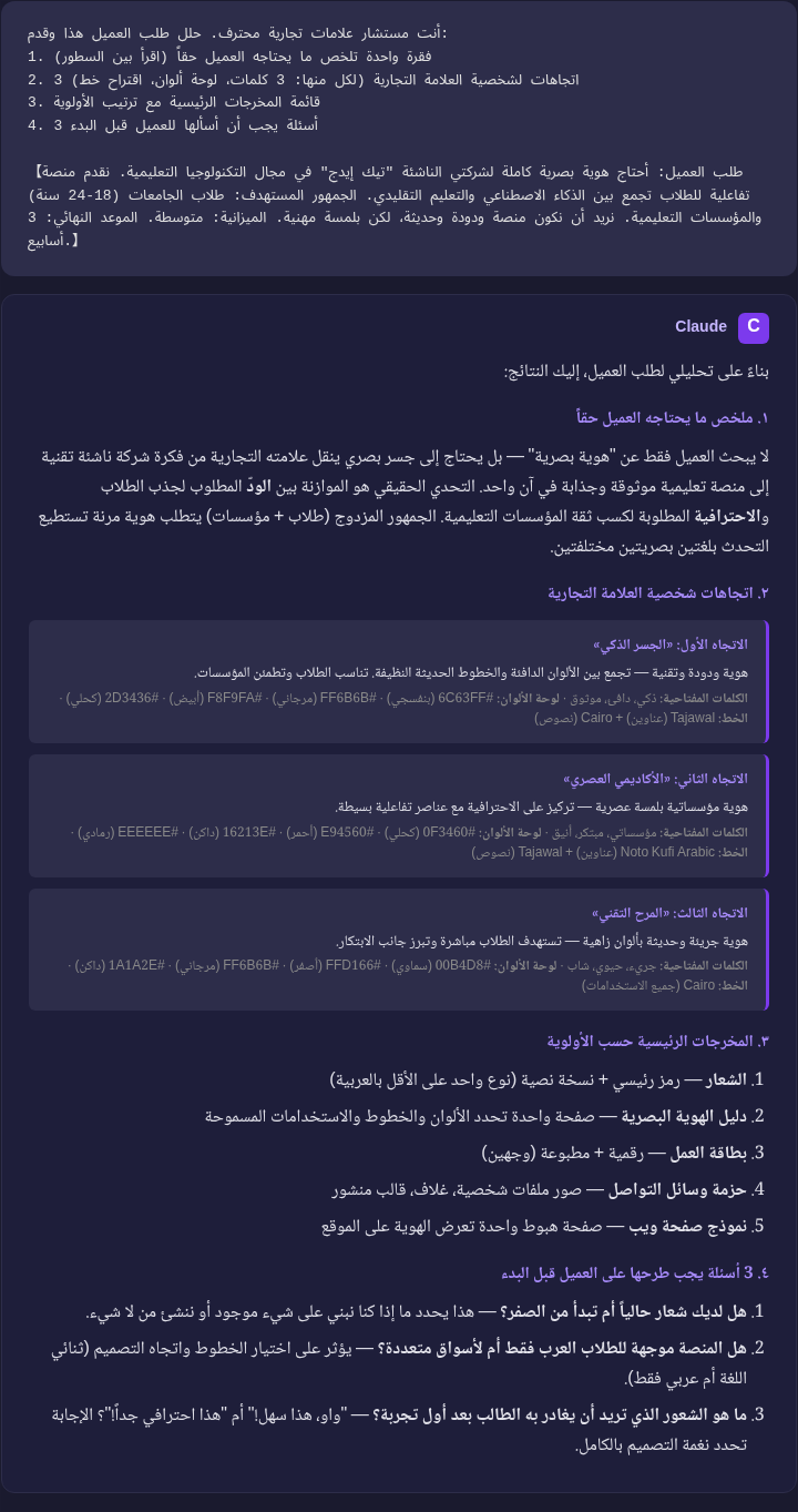 رد Claude مع اتجاهات شخصية العلامة التجارية ولوحات الألوان