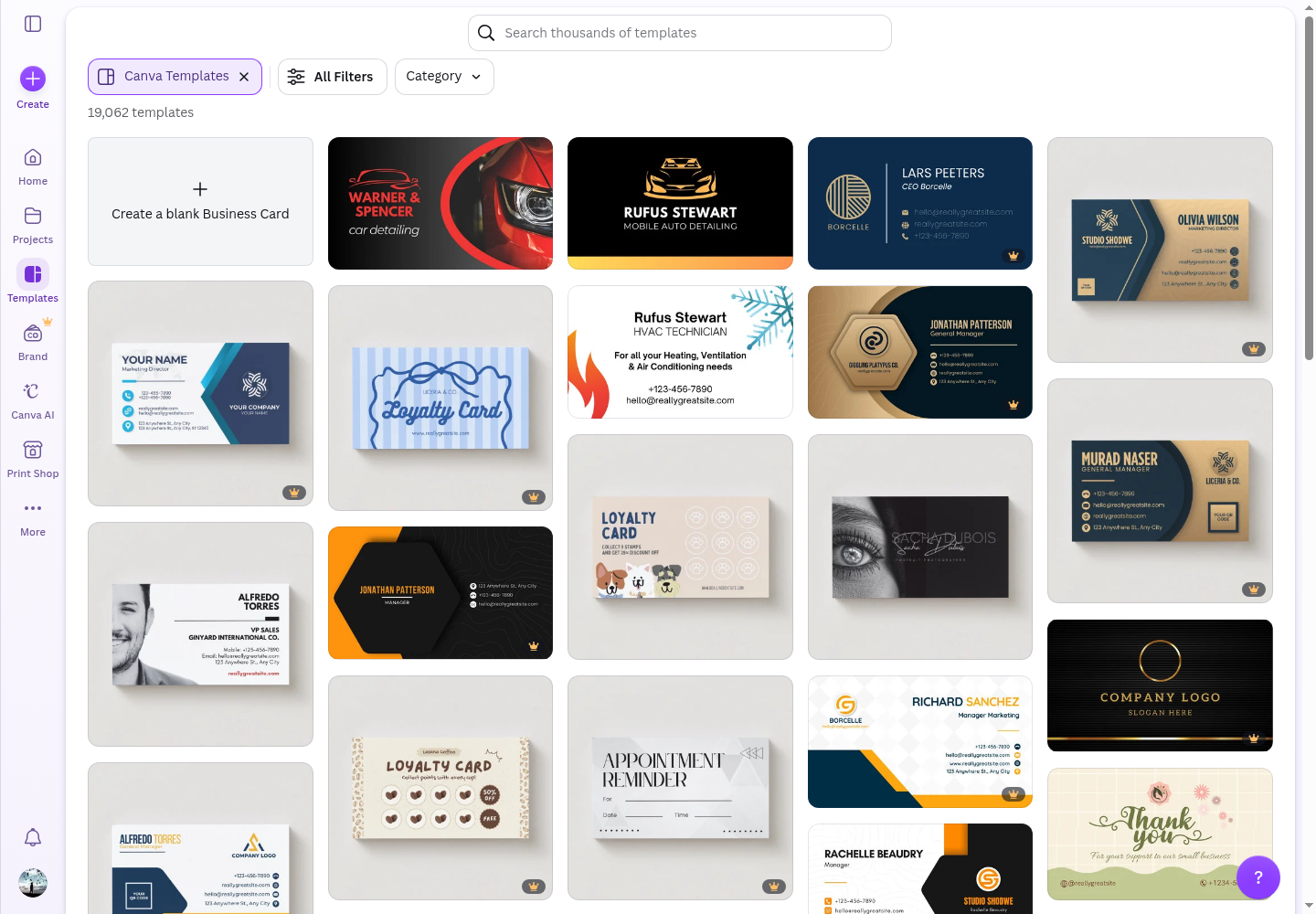Canva editor — business card with brand kit applied