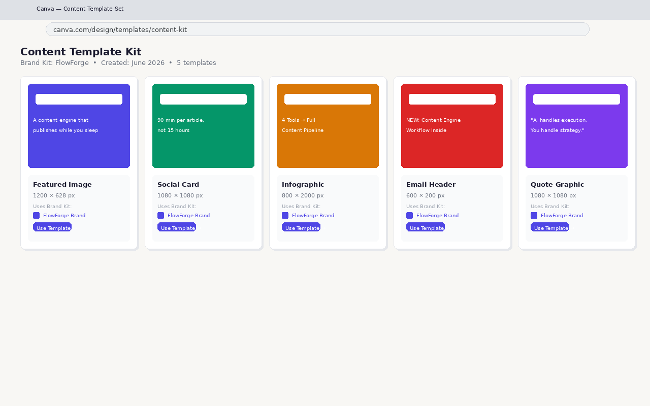 Canva — content template set with featured image, social card, and infographic templates